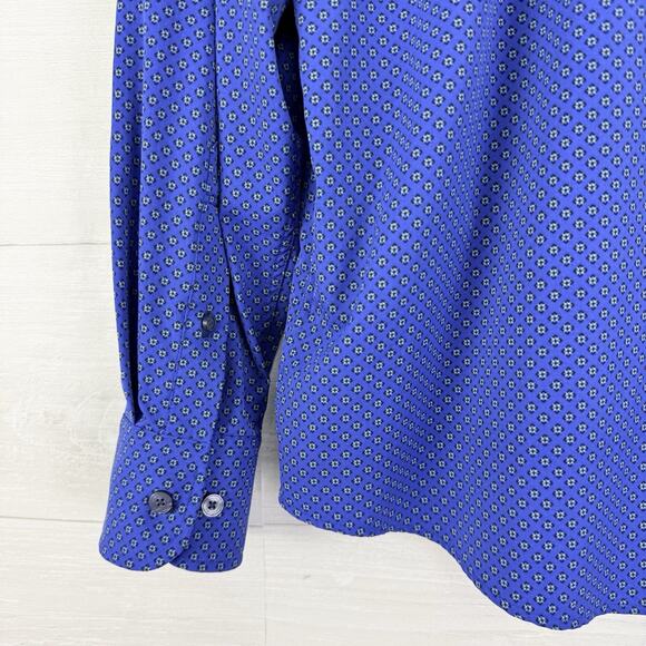 Untuckit Stanton Performance Shirt Men XL Tall Blue Printed Long Sleeves Stretch - Picture 8 of 15